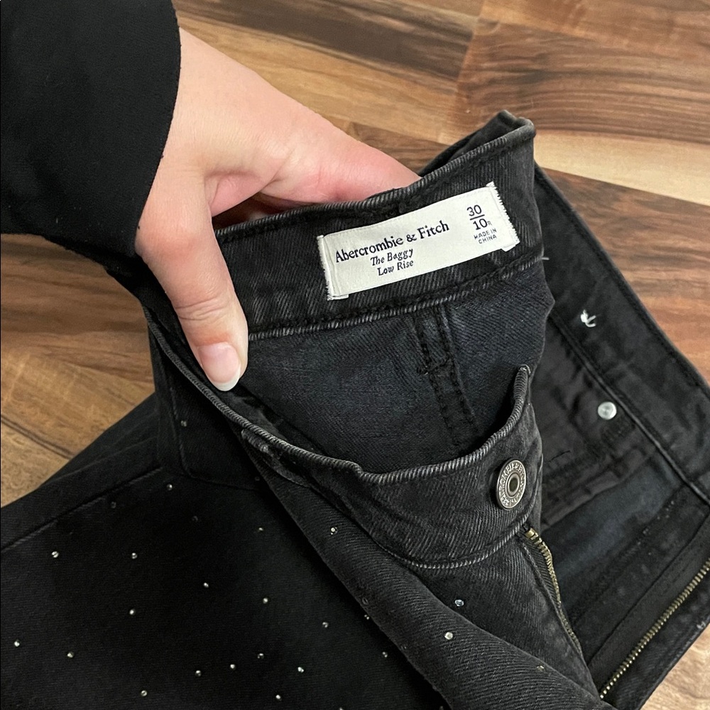 Abercrombie & Fitch The Baggy Low Rise Black Jeans with gems